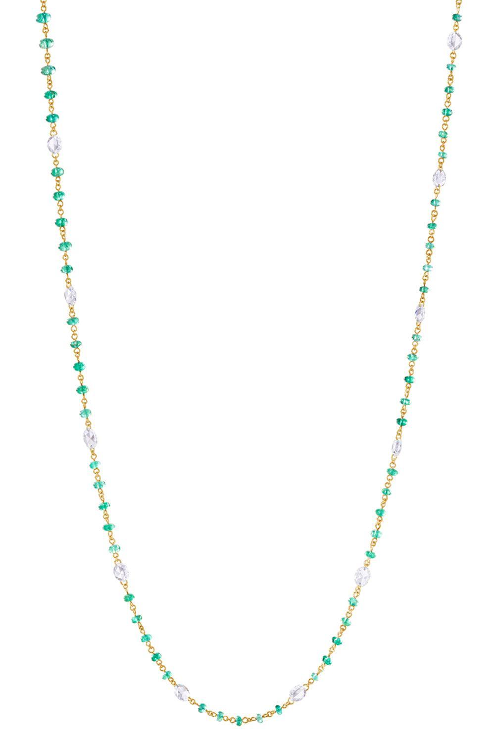 Diamond Emerald Etheral Beaded Necklace-YELLOW GOLD-JEWELRYFINE JEWELNECKLACE O-64 FACETS