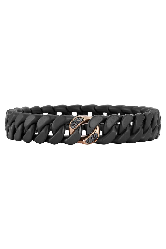 One Diamond Matte Black Groumette Stretch Bracelet-ROSE GOLD-JEWELRYFINE JEWELBRACELET O-ROBERTO DEMEGLIO