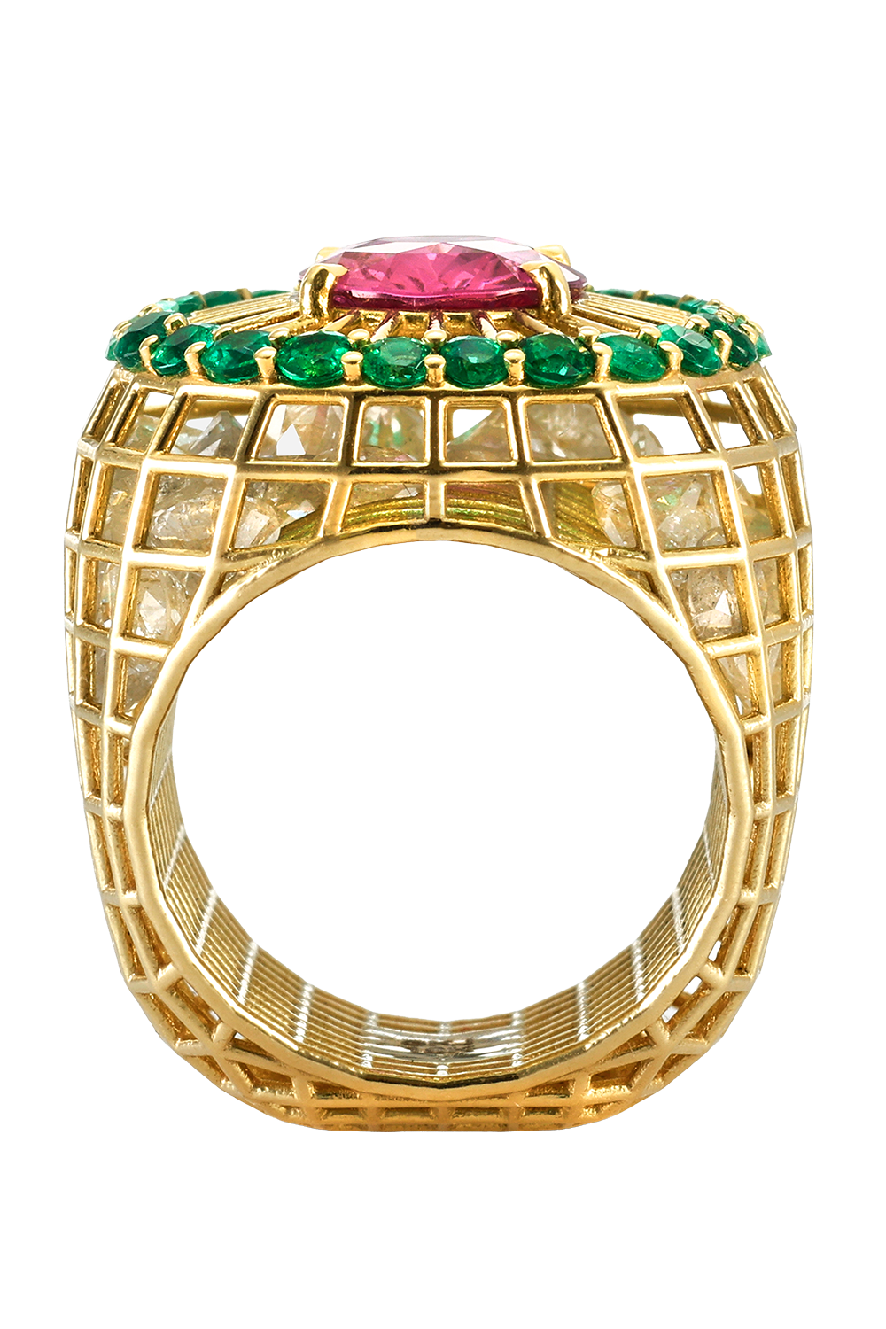 Emerald Pink Sapphire Queen Cagey Ring