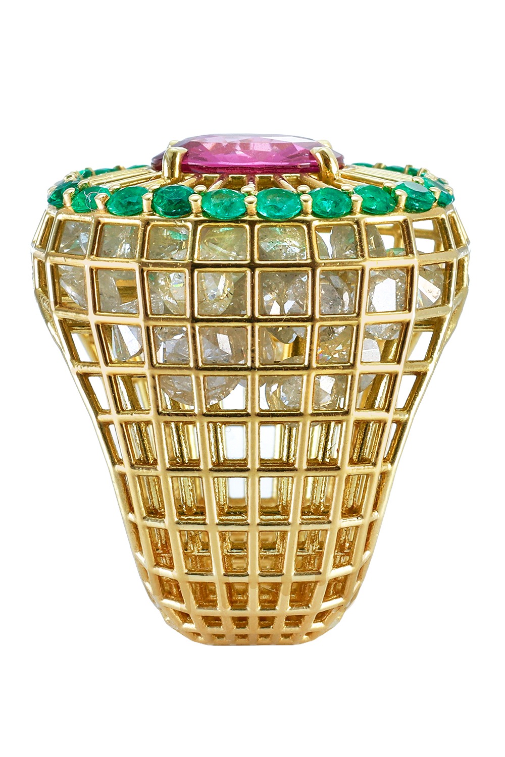 Emerald Pink Sapphire Queen Cagey Ring