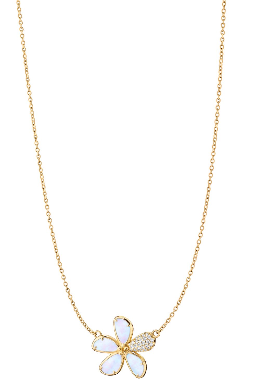 Diamond Mother Of Pearl Flower Pendant Necklace
