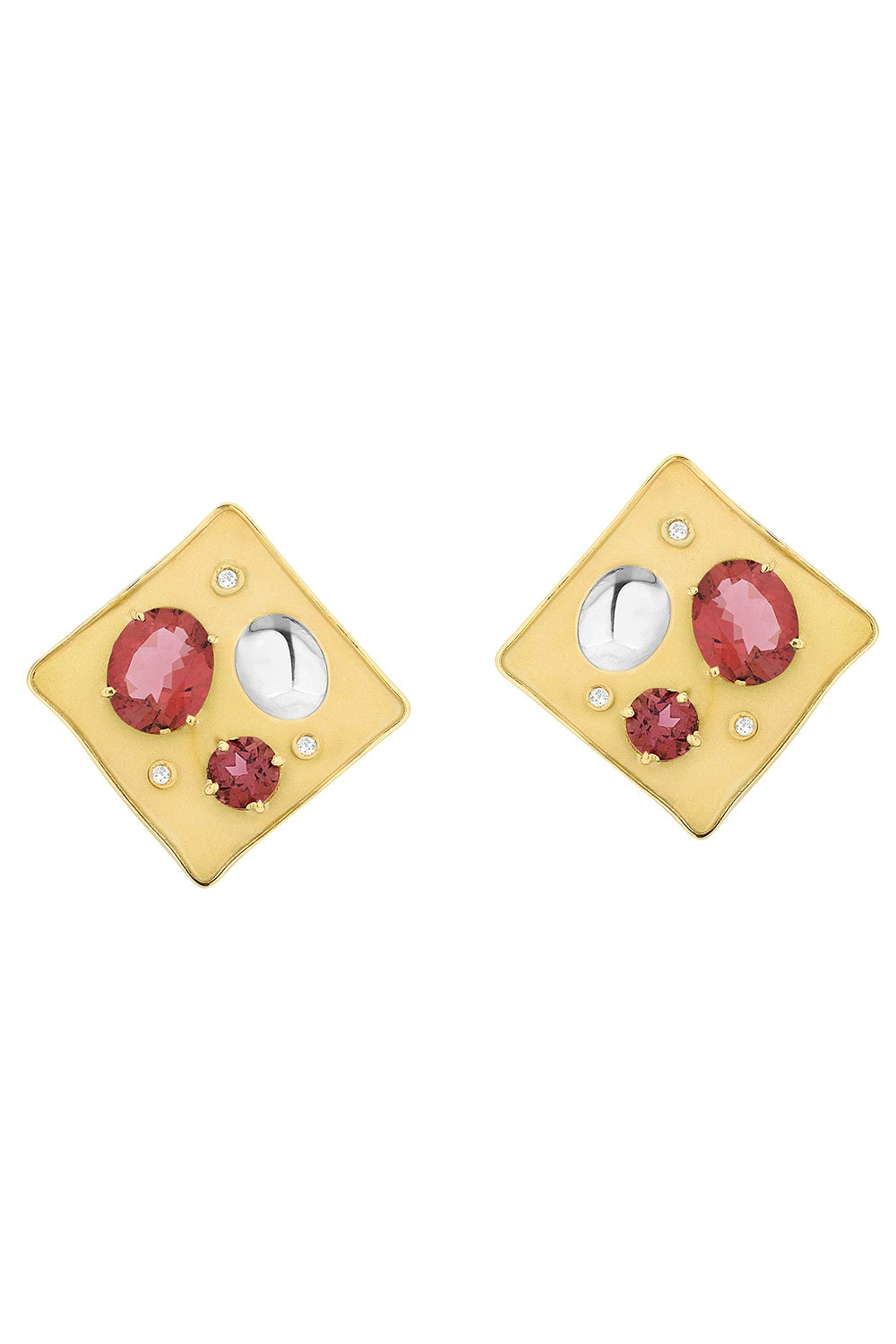 Pink Tourmaline Diamond Rocks Earrings