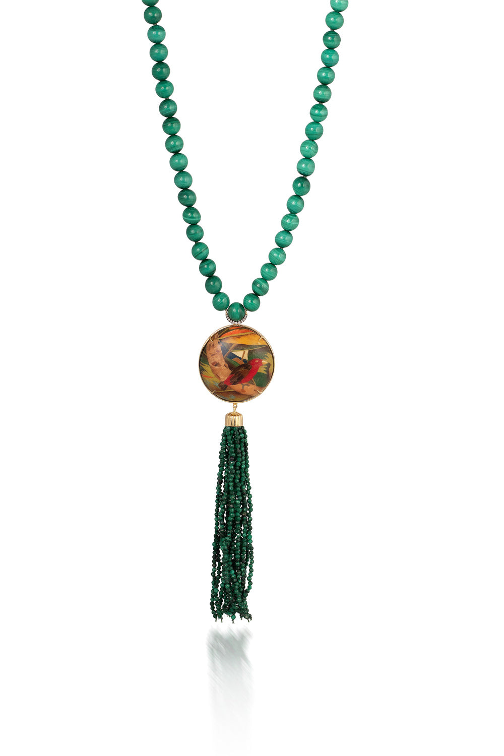 Malachite Marquetry Sphere Bird Print Necklace