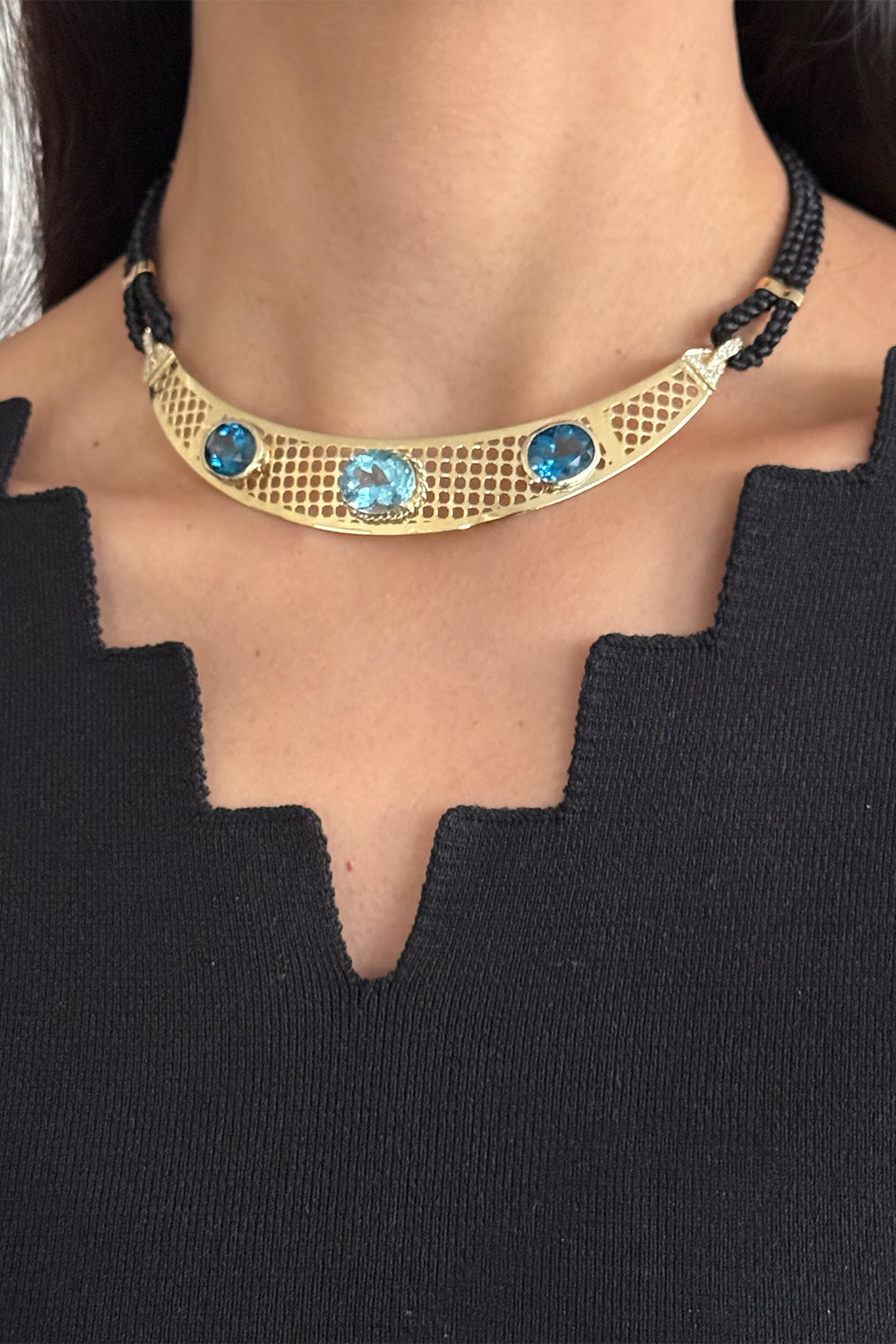 Blue Topaz Diamond Net Choker Necklace