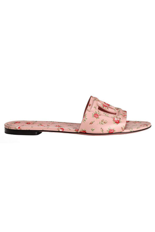 DG Logo Slide Sandal - Roselline Rosa-FLORAL-36-SHOESANDAL-DOLCE & GABBANA