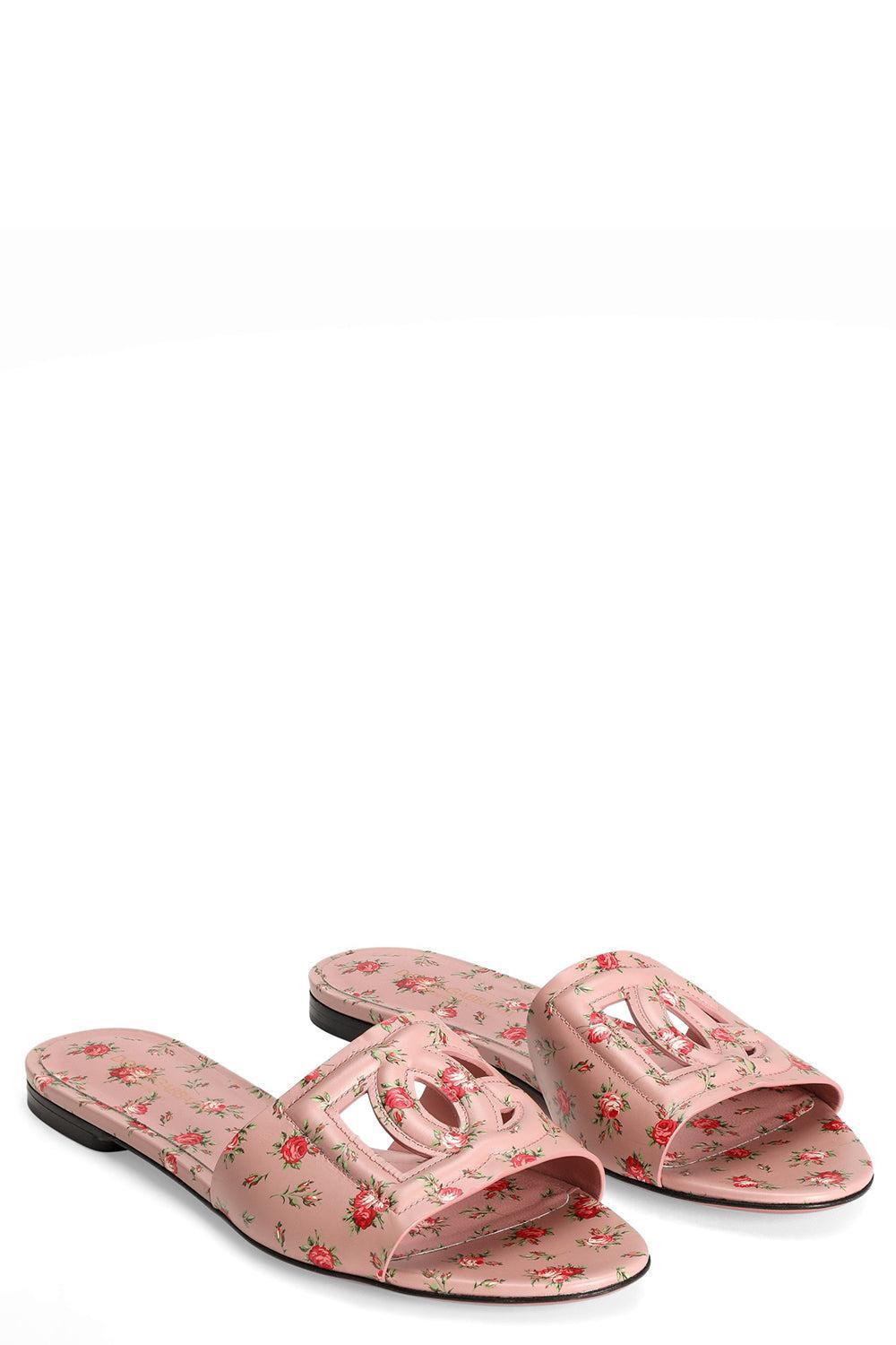 DG Logo Silde Sandal - Roselline Rosa-FLORAL-36-SHOESANDAL-DOLCE & GABBANA