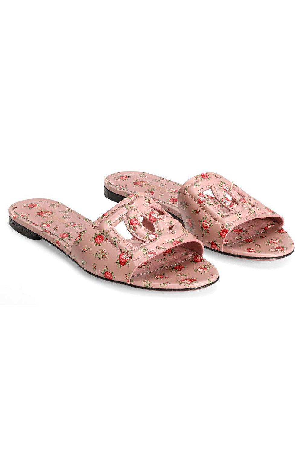 DG Logo Slide Sandal - Roselline Rosa-FLORAL-36-SHOESANDAL-DOLCE & GABBANA