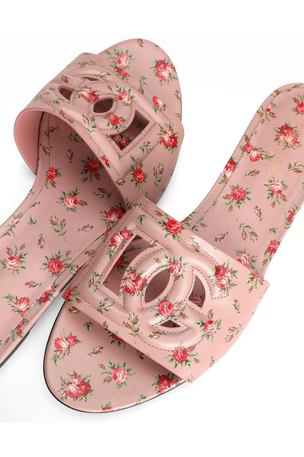 DG Logo Silde Sandal - Roselline Rosa-FLORAL-36-SHOESANDAL-DOLCE & GABBANA