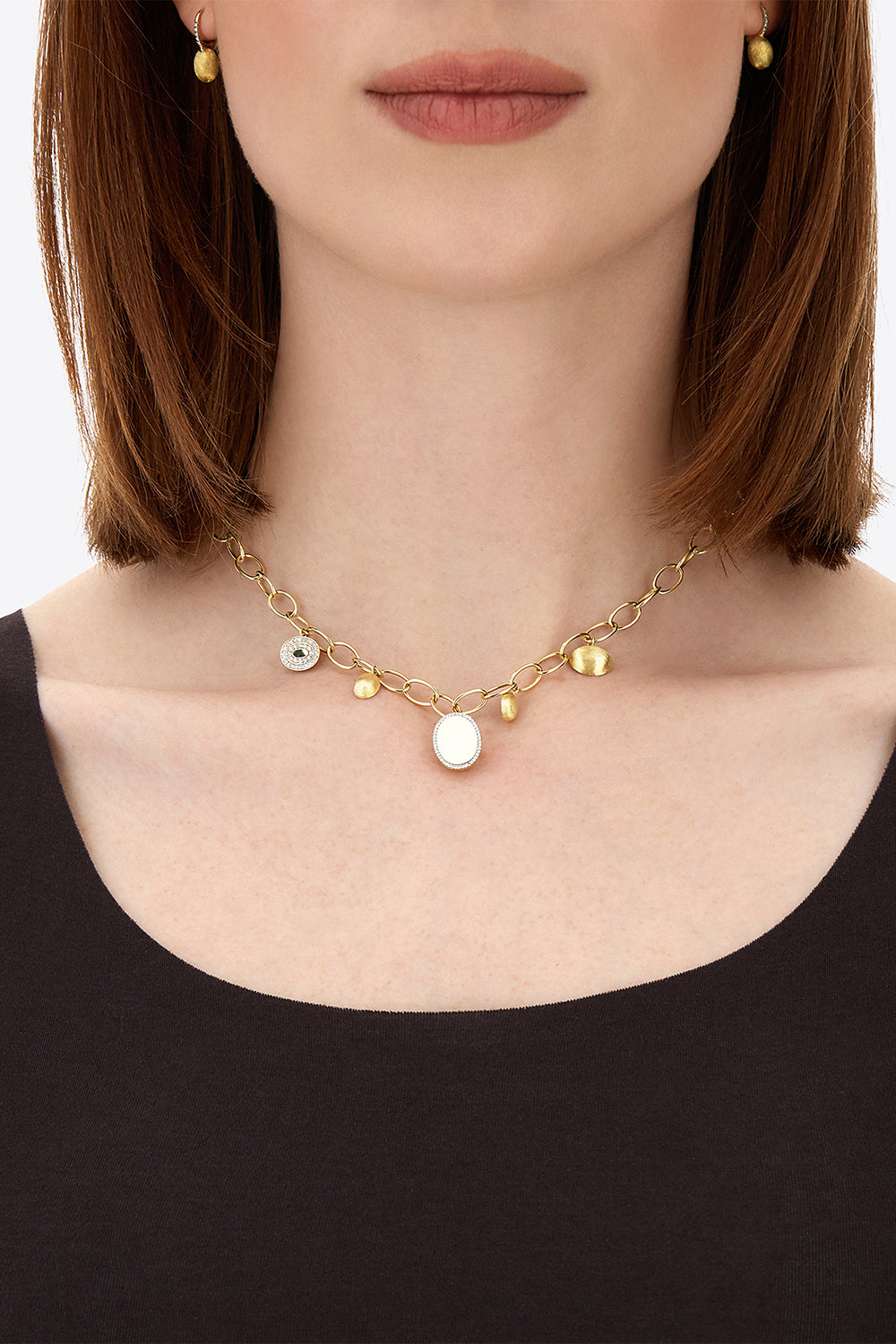 Diamond Alternating Boule Link Sway Necklace