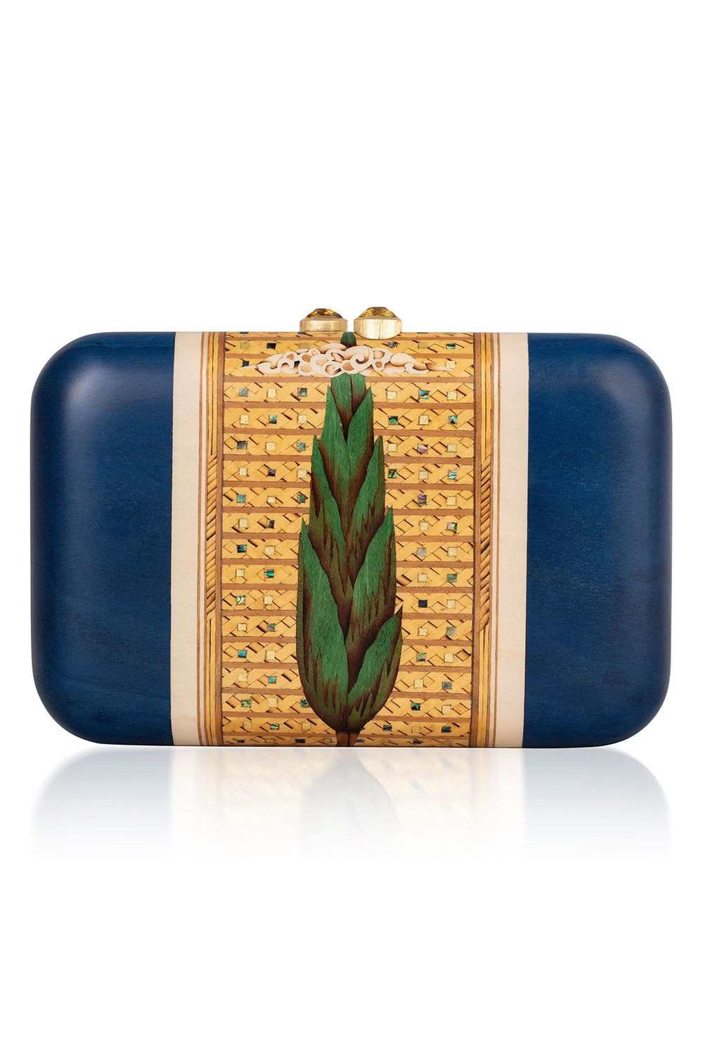 Abalone Pine Tree Print Marquetry Clutch