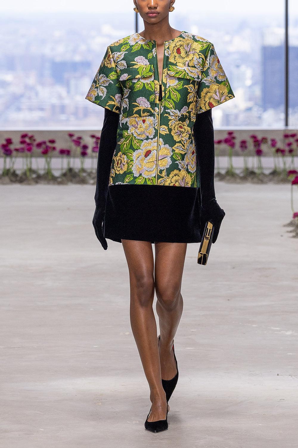 Short Sleeve Lurex Shift Dress-PNGRNMLT-6-CLOTHINGDRESSCOCKTAIL-CAROLINA HERRERA