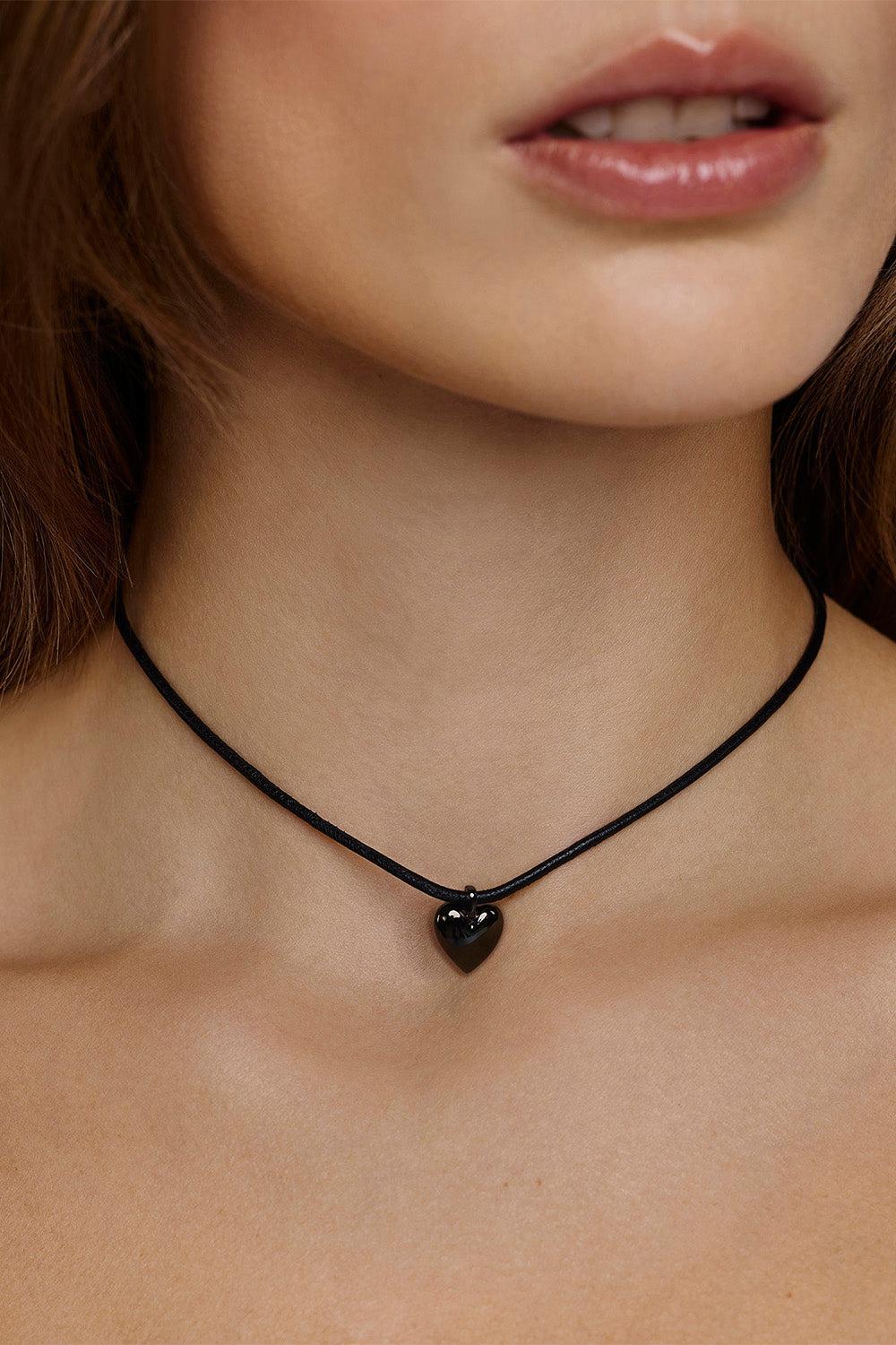 Hematite Puffy Heart Choker Necklace-HEMATITE-JEWELRYBOUTIQUENECKLACE O-JENNIFER FISHER