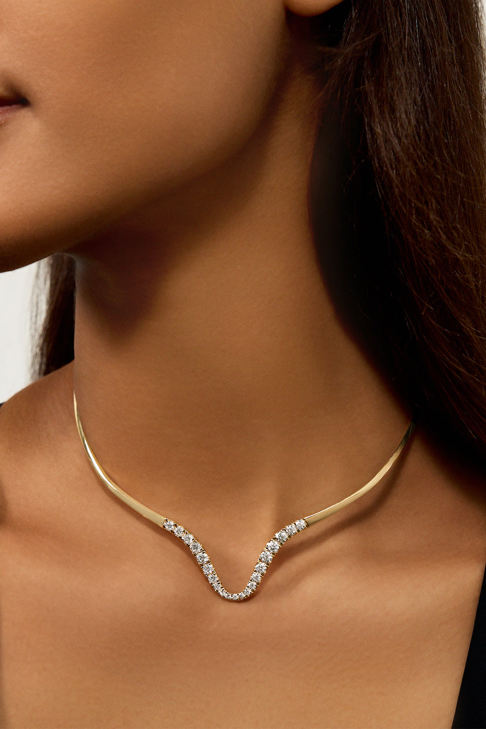 Partial Diamond Clara Curved Collar Necklace-YELLOW GOLD-15-JEWELRYFINE JEWELNECKLACE O-MELISSA KAYE