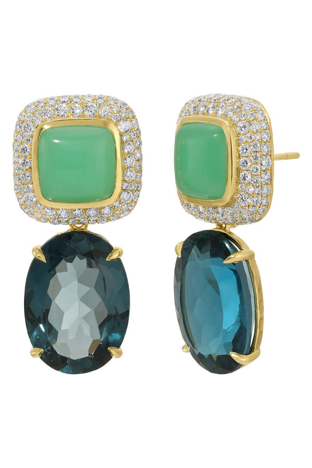 Topaz Chrysoprase Cobblestone Gemmed Earrings-YELLOW GOLD-JEWELRYFINE JEWELEARRING-OCTAVIA ELIZABETH