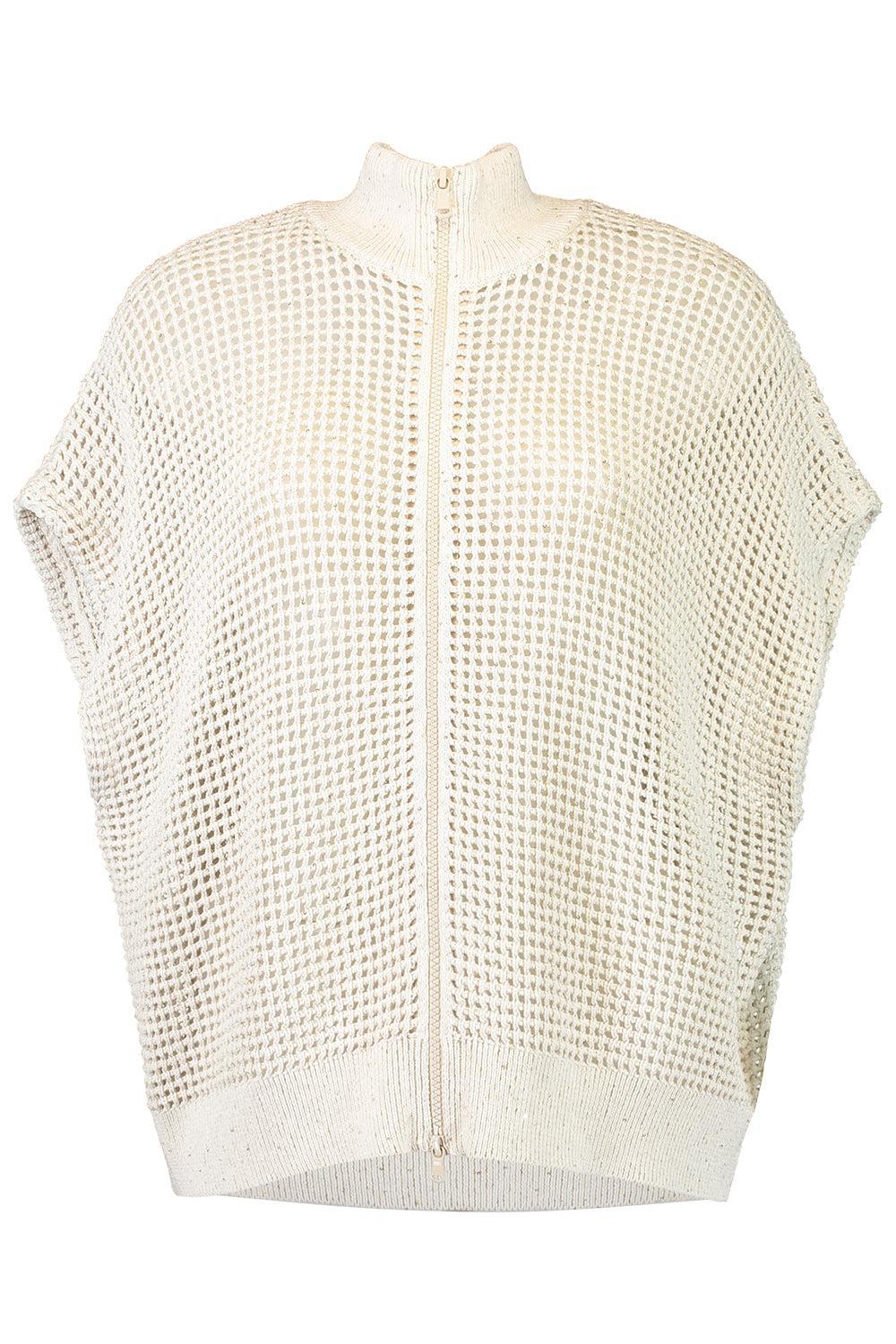 Summer Net Zip Cardigan-CREAM-XS-CLOTHINGTOPKNITS-BRUNELLO CUCINELLI
