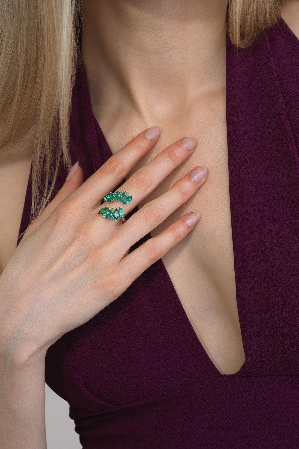 Emerald Marquise Open Ring-YELLOW GOLD-JEWELRYFINE JEWELRING-EMILY P WHEELER