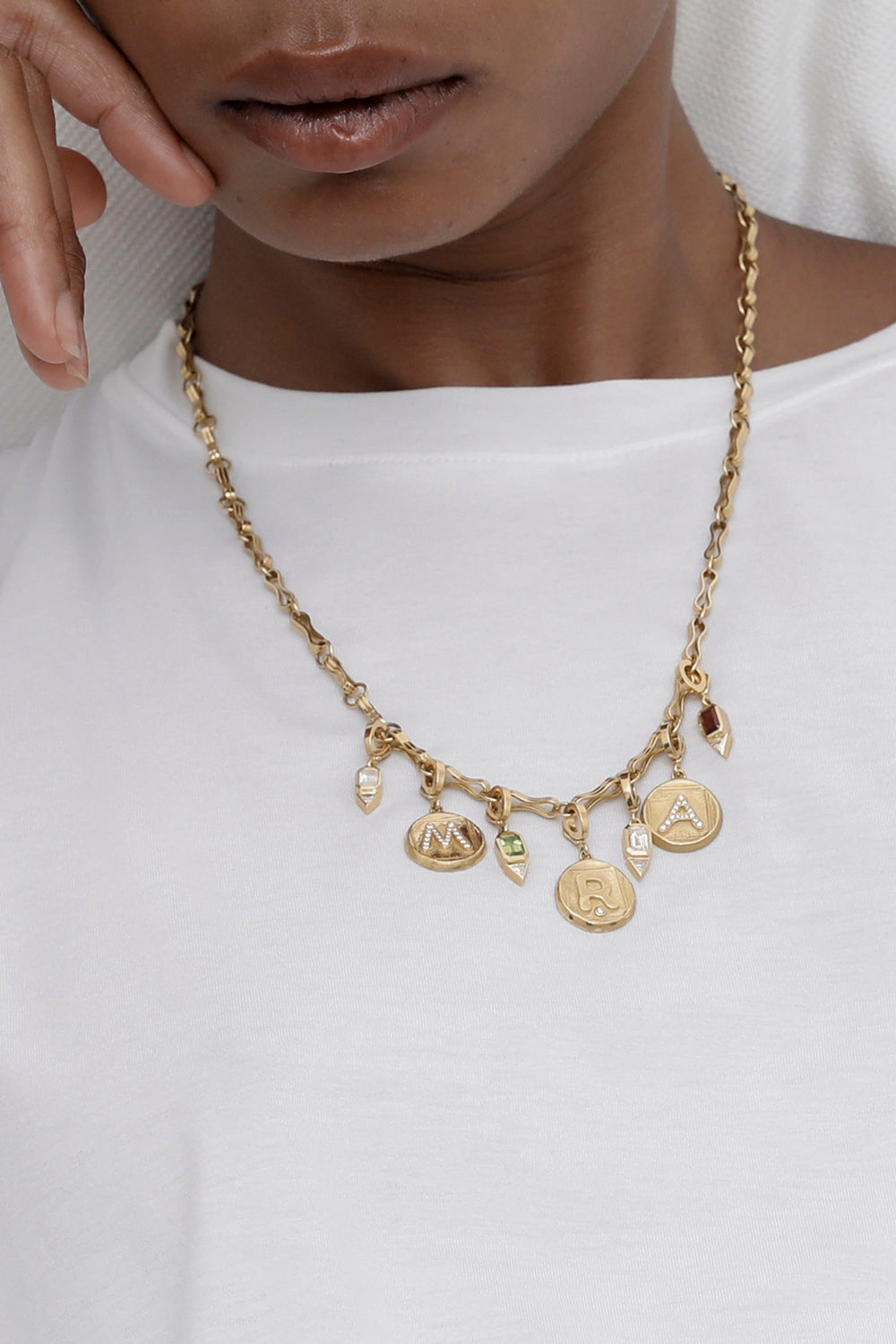 Diamond R Initial Signature Coin Pendant