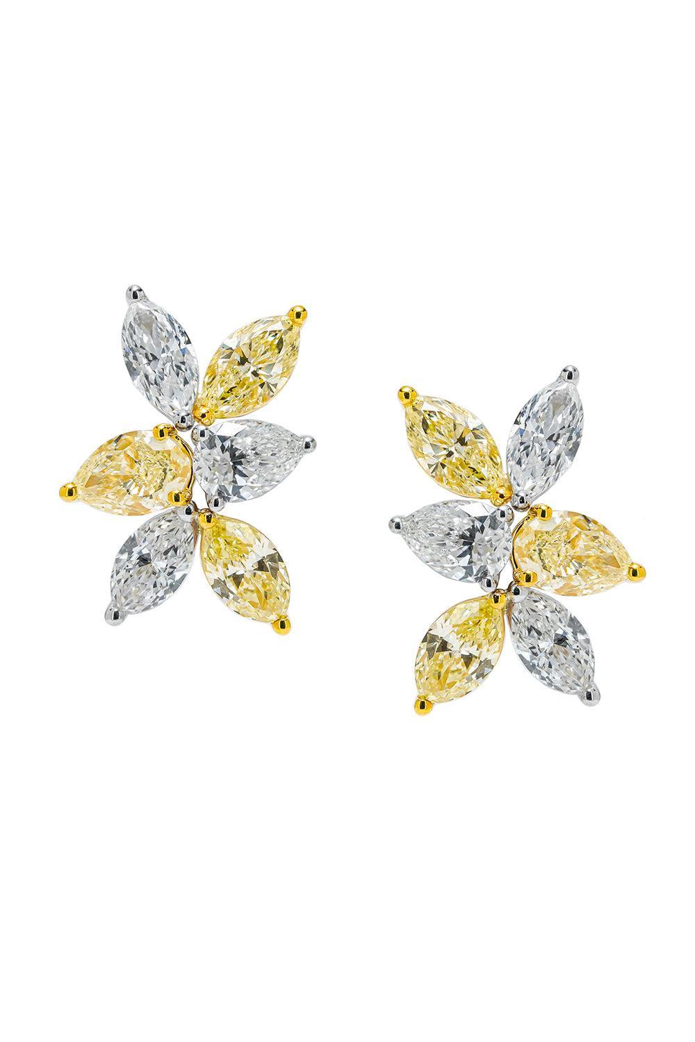 Diamond Six Petal Flower Earrings-WHITE GOLD-JEWELRYFINE JEWELEARRING-ARZANO