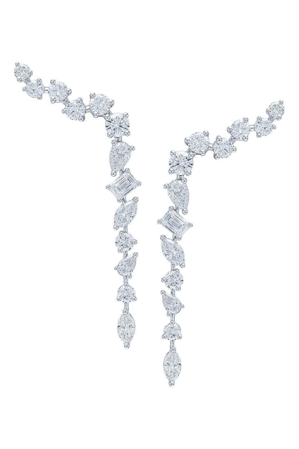 Mixed Cut Diamond Drop Earrings-WHITE GOLD-JEWELRYFINE JEWELEARRING-ARZANO