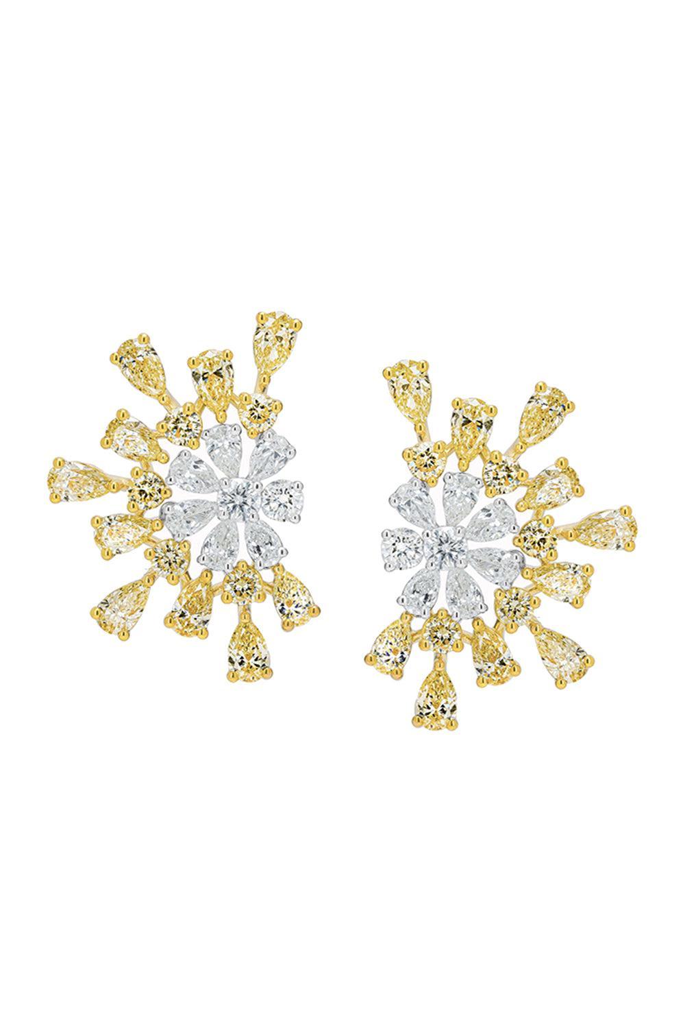 Diamond Flower Earrings-YELLOW GOLD-JEWELRYFINE JEWELEARRING-ARZANO