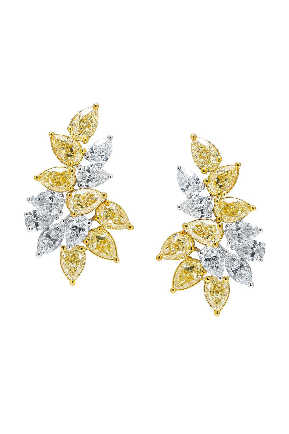 Yellow White Pear Diamond Ear Crawlers-WHITE GOLD-JEWELRYFINE JEWELEARRING-ARZANO