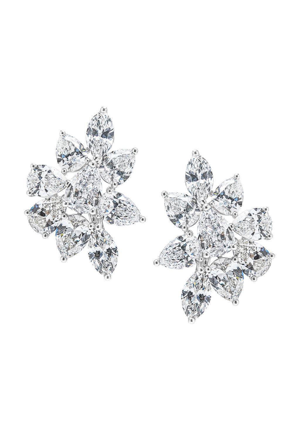 Pear Diamond Cluster Earrings-WHITE GOLD-JEWELRYFINE JEWELEARRING-ARZANO