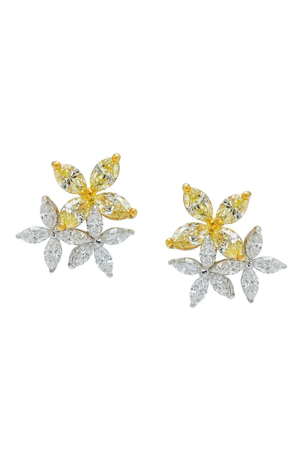 Diamond Three Flower Earrings-WHITE GOLD-JEWELRYFINE JEWELEARRING-ARZANO