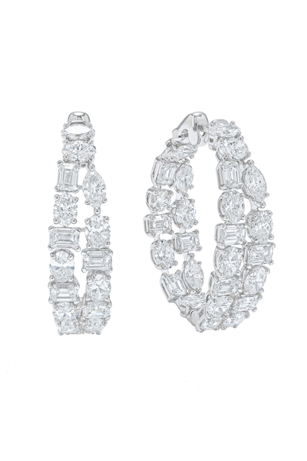 Diamond Multi-Shape Double Row Hoop Earrings
