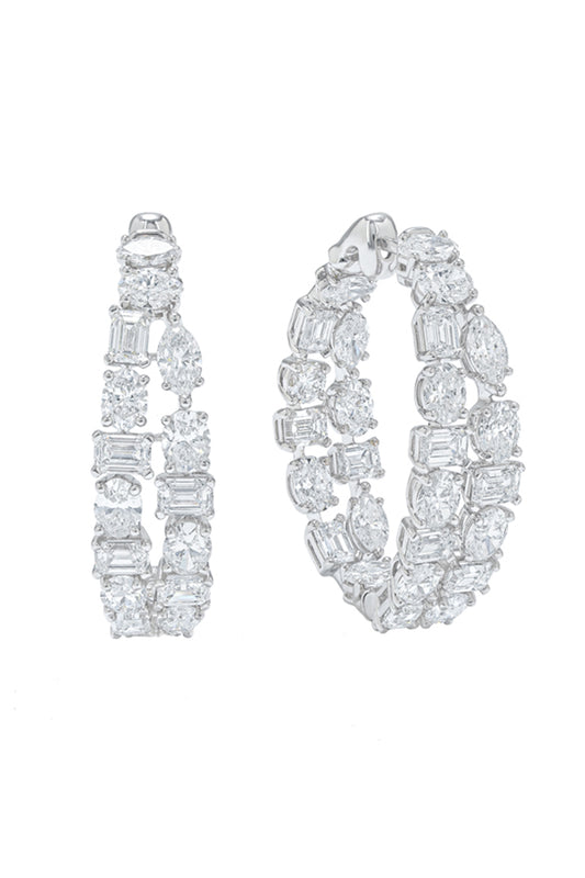 Diamond Multi-Shape Double Row Hoop Earrings