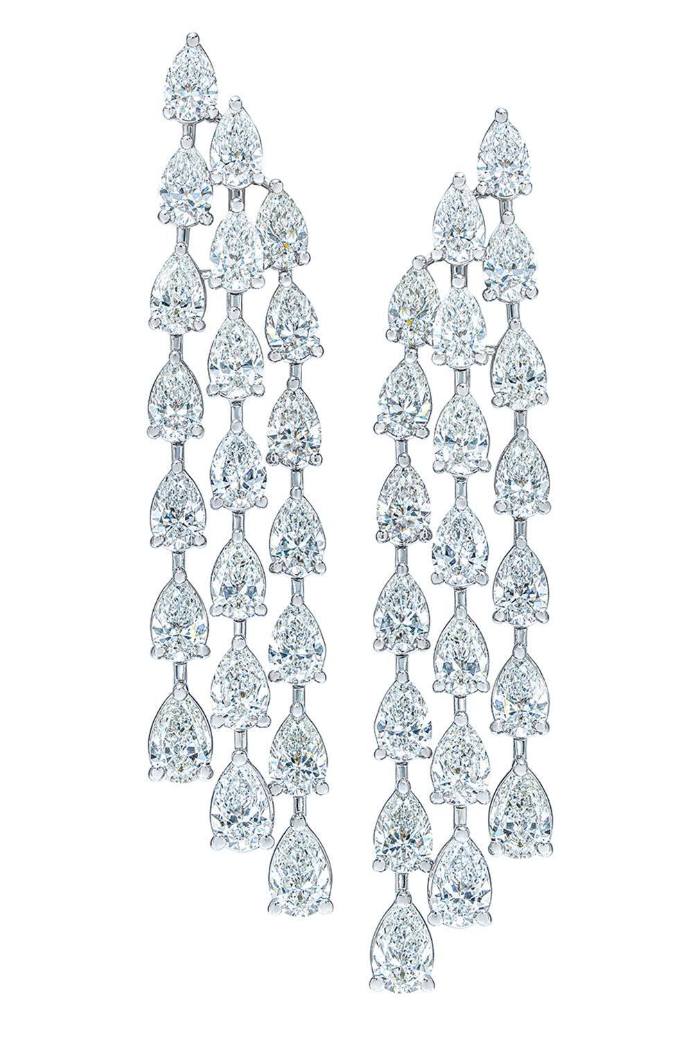 Diamond Three Strand Drop Earrings-WHITE GOLD-JEWELRYFINE JEWELEARRING-ARZANO