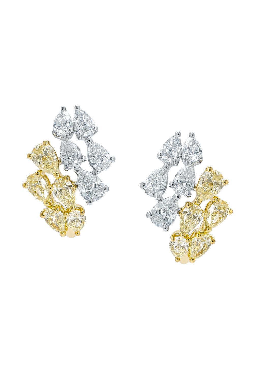 Diamond Mixed Metal Huggie Earrings-YELLOW GOLD-JEWELRYFINE JEWELEARRING-ARZANO