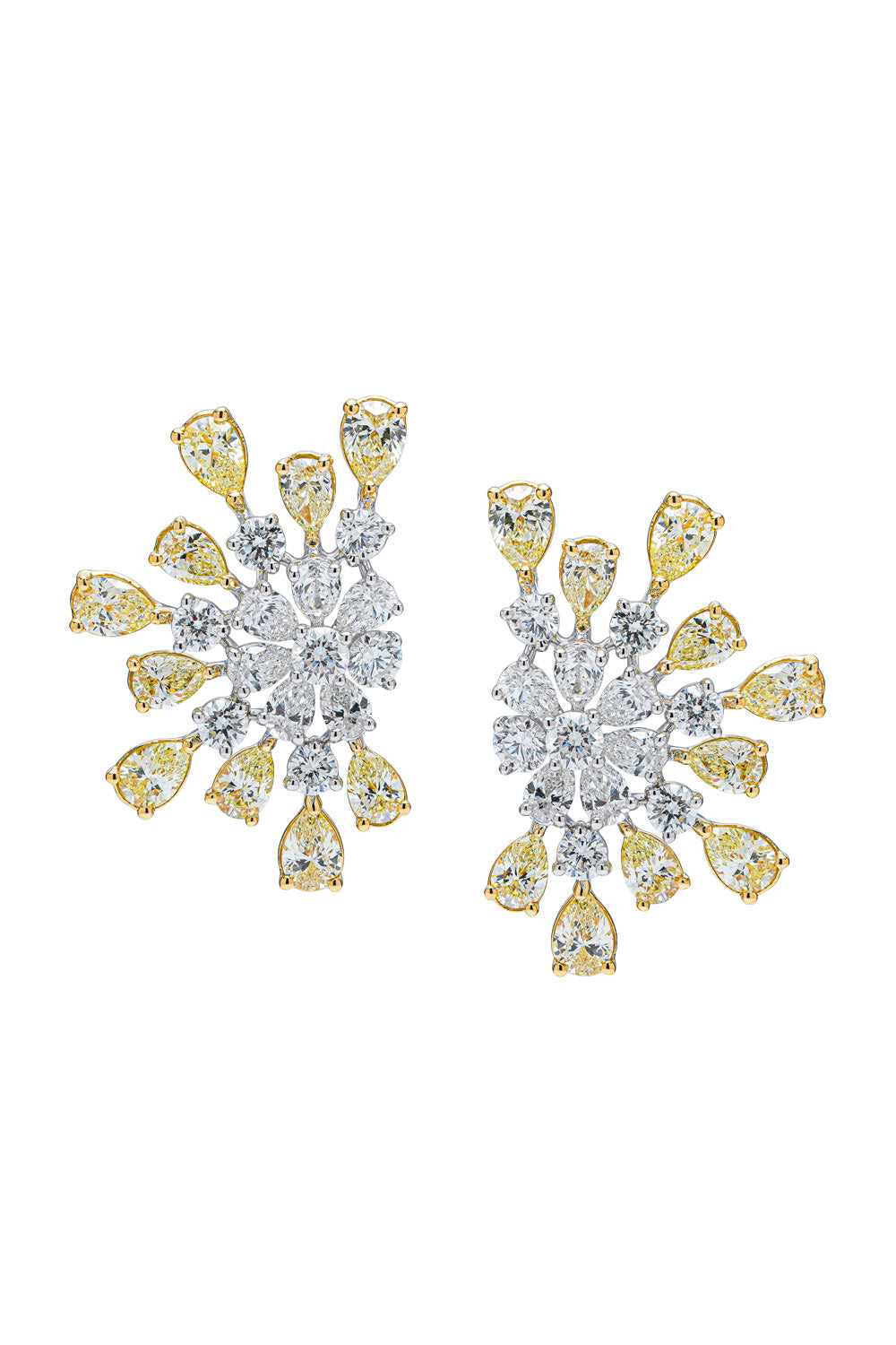  Yellow White Diamond Cell Earrings-WHITE GOLD-JEWELRYFINE JEWELEARRING-ARZANO 