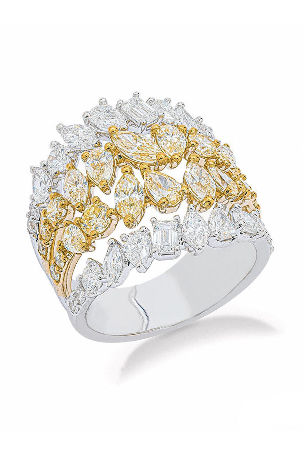 Mixed Cut Diamond Four Row Ring-WHITE GOLD-7-JEWELRYFINE JEWELRING-ARZANO