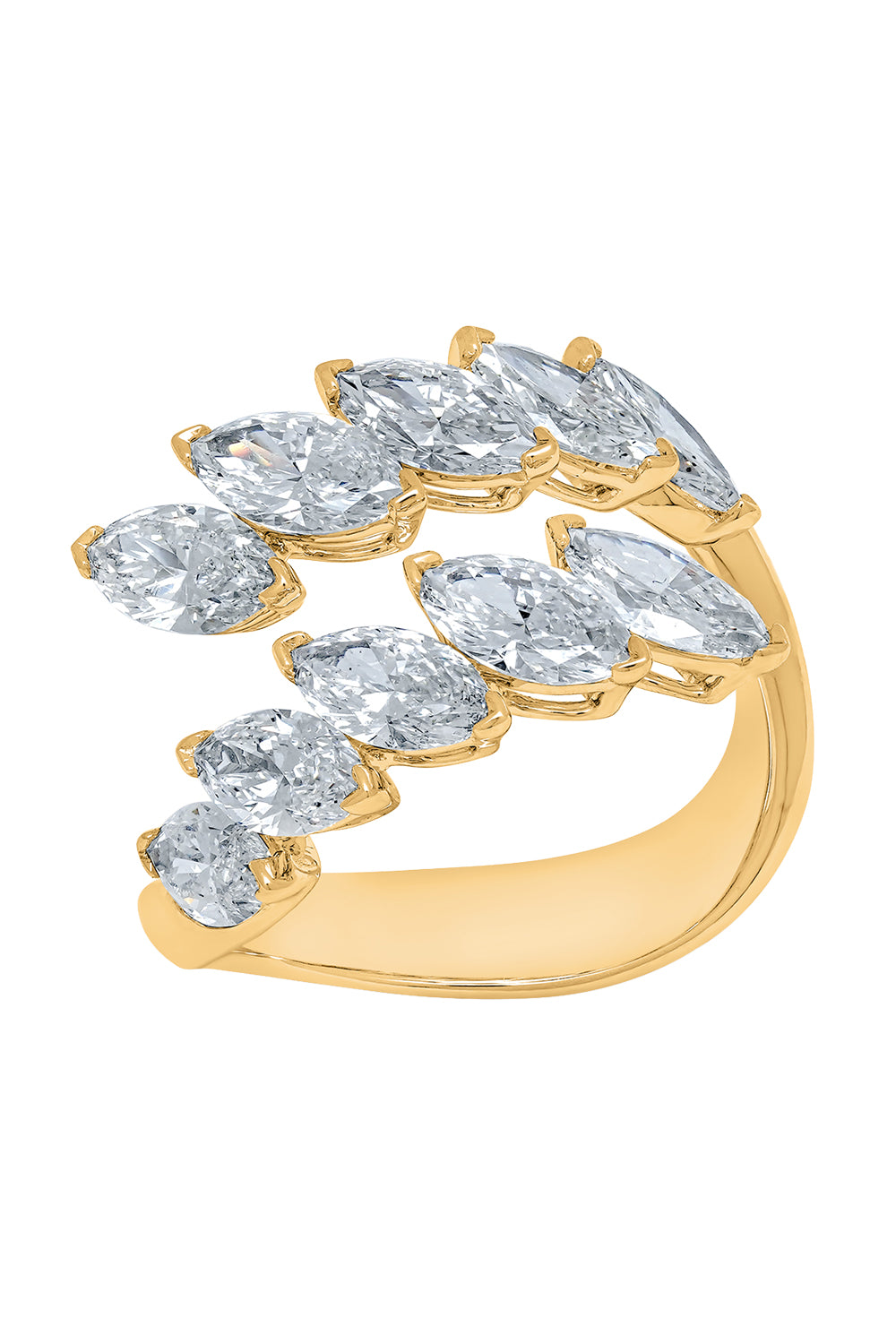 Diamond Two Row Open Ring-YELLOW GOLD-7-JEWELRYFINE JEWELRING-ARZANO