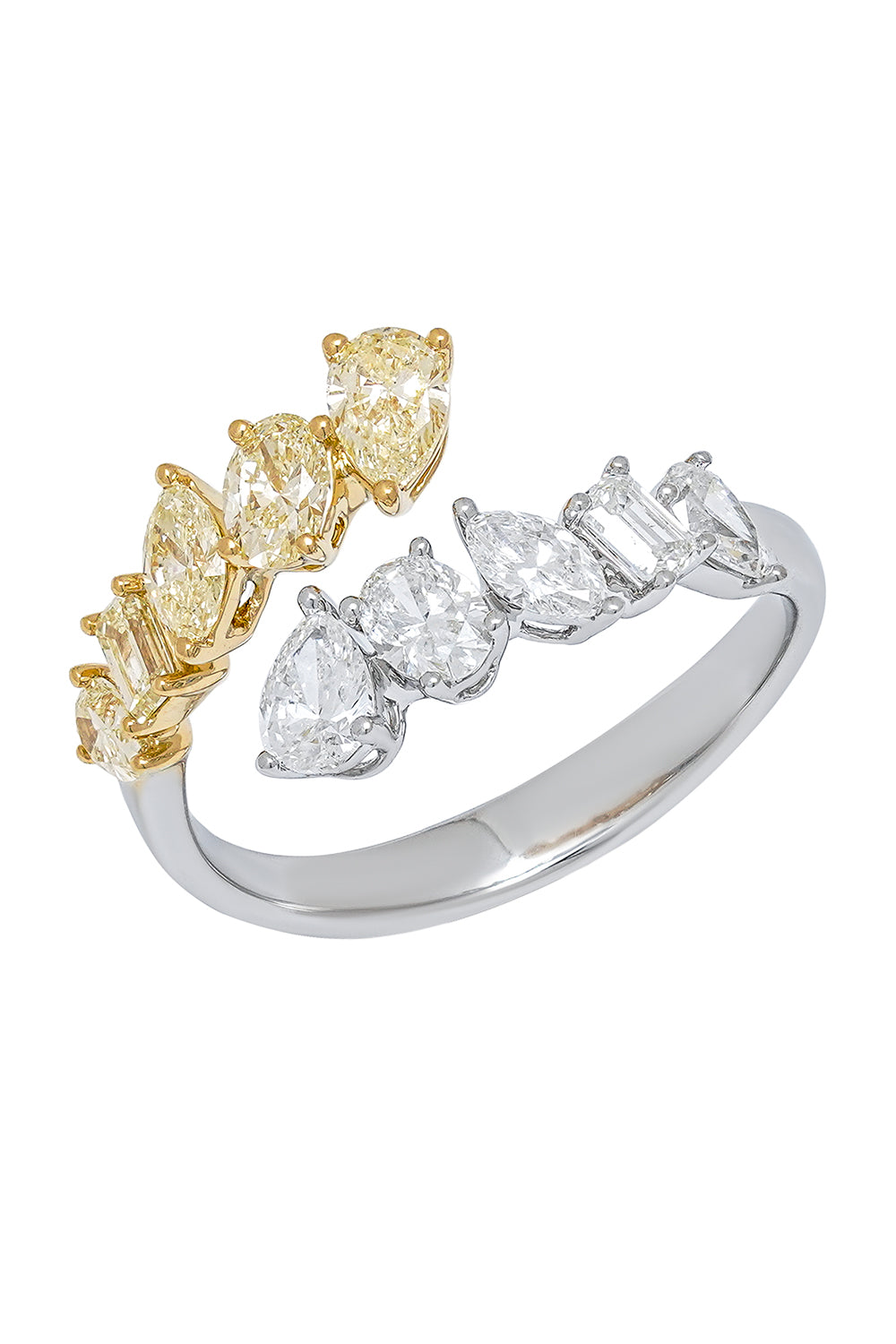 Yellow White Diamond Open Ring - 1.26ct-WHITE GOLD-7-JEWELRYFINE JEWELRING-ARZANO