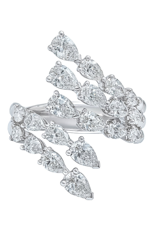 Diamond Pear Four Row Bypass Ring