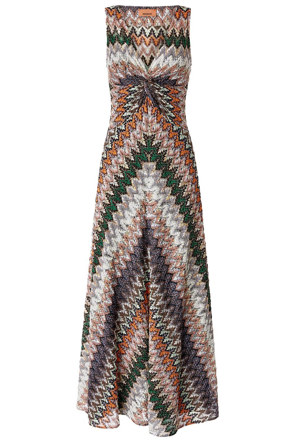 V Neck Sleeveless Long Dress-BLUORGRN-40-CLOTHINGDRESSCASUAL-MISSONI