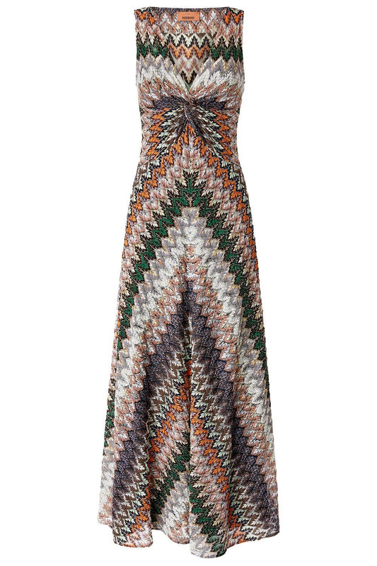 V Neck Sleeveless Long Dress-BLUORGRN-40-CLOTHINGDRESSCASUAL-MISSONI