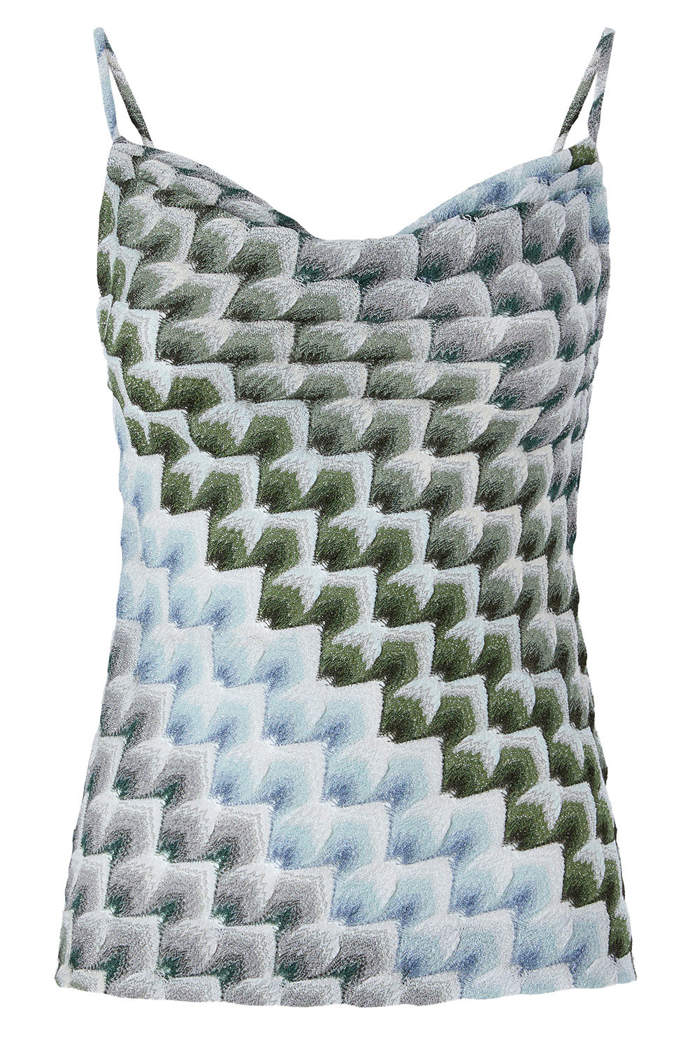 Sleeveless Knit Top - Green Light Blue White