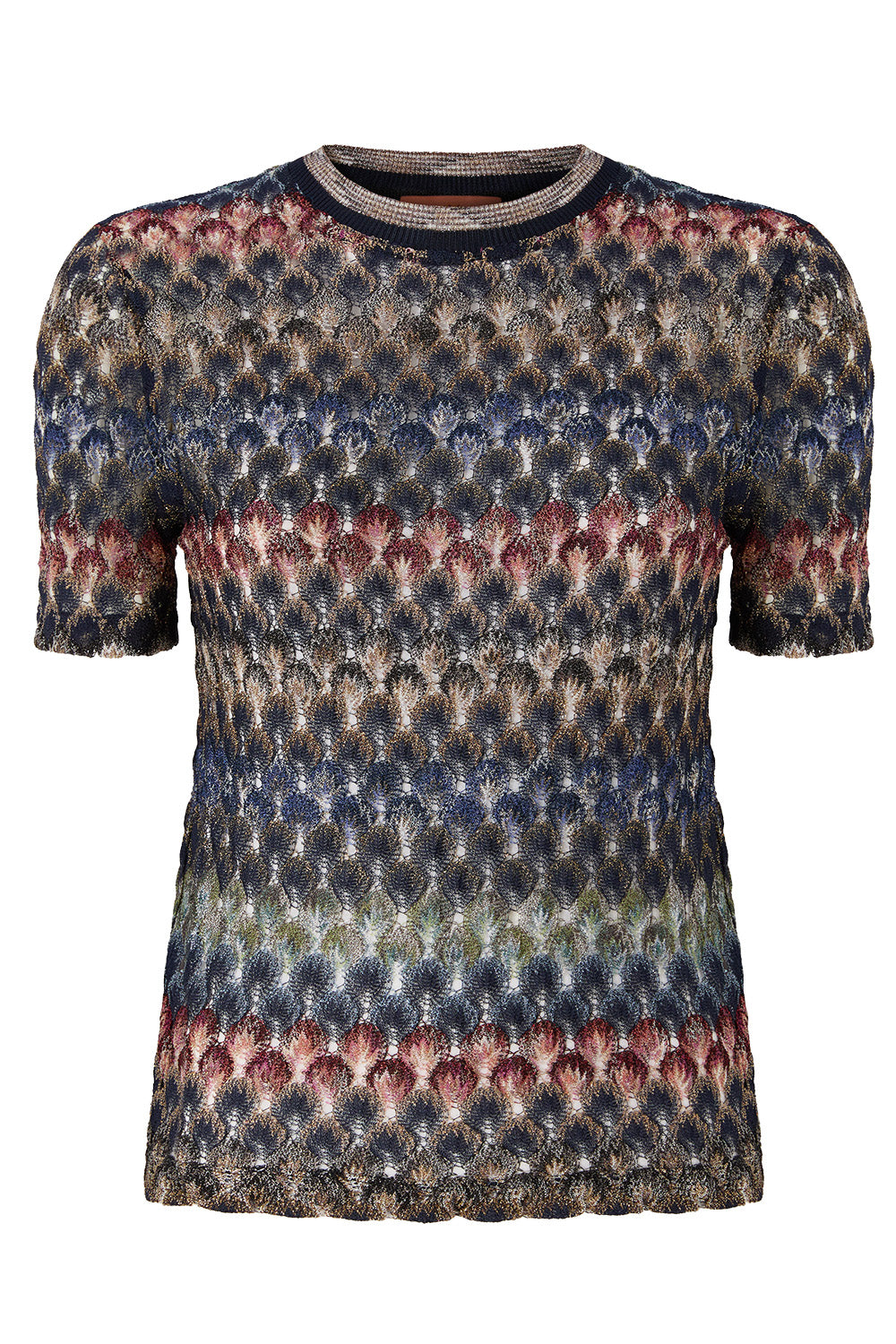 Short Sleeve Crew Neck Top - Multicolor Dark