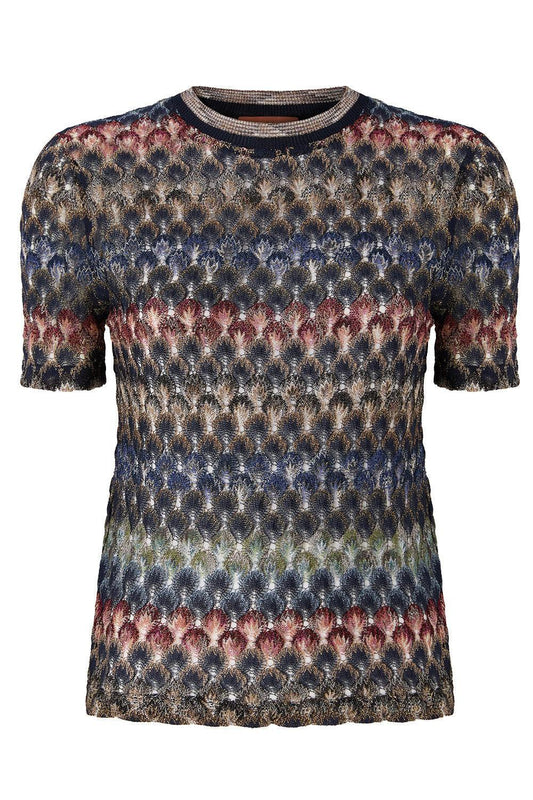 Short Sleeve Crew Neck Top - Multicolor Dark-GEOMETRC-40-CLOTHINGTOPKNITS-MISSONI