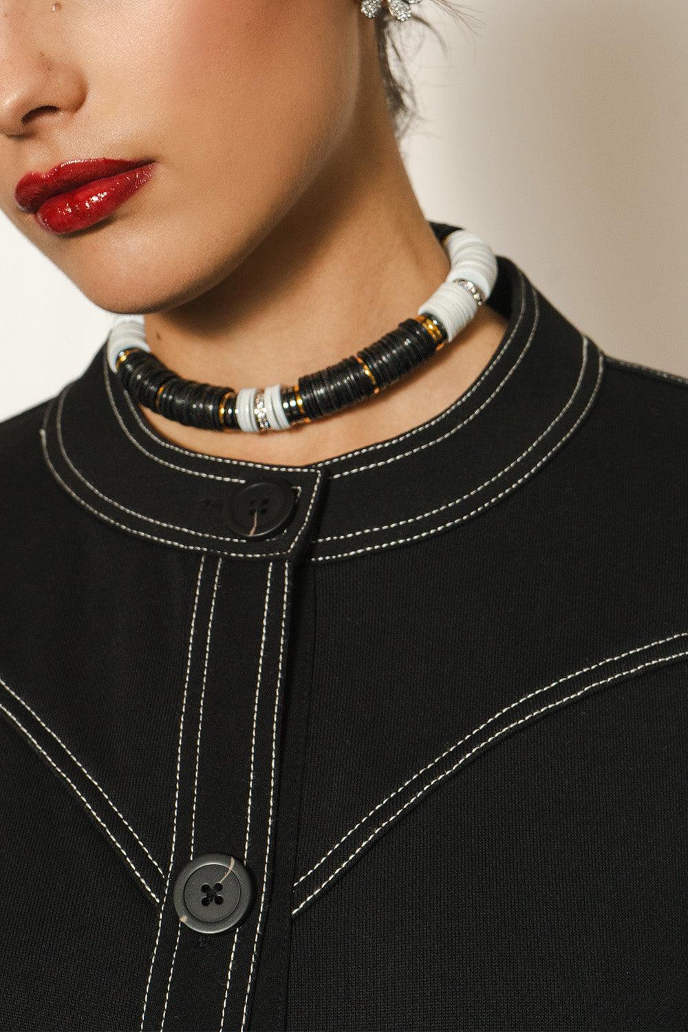 Black Beige Rondelle Necklace-BLACK/BEIGE-JEWELRYBOUTIQUENECKLACE O-HIJAS DE PUKA