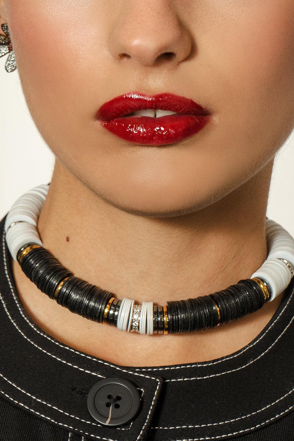 Black Beige Rondelle Necklace-BLACK/BEIGE-JEWELRYBOUTIQUENECKLACE O-HIJAS DE PUKA