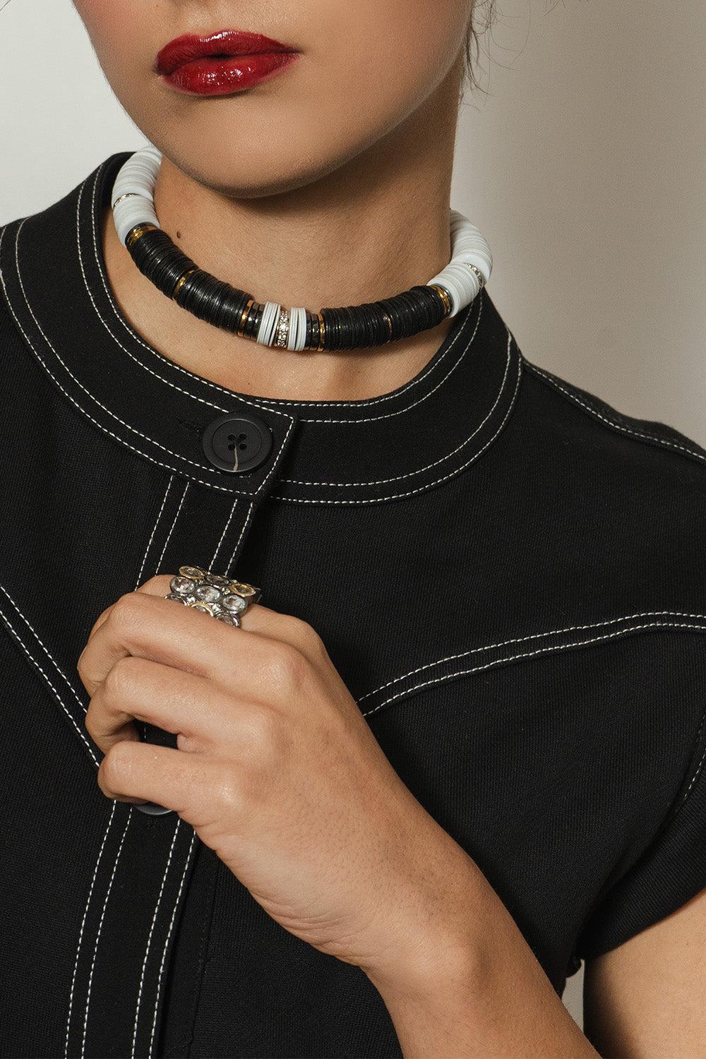 Black Beige Rondelle Necklace-BLACK/BEIGE-JEWELRYBOUTIQUENECKLACE O-HIJAS DE PUKA