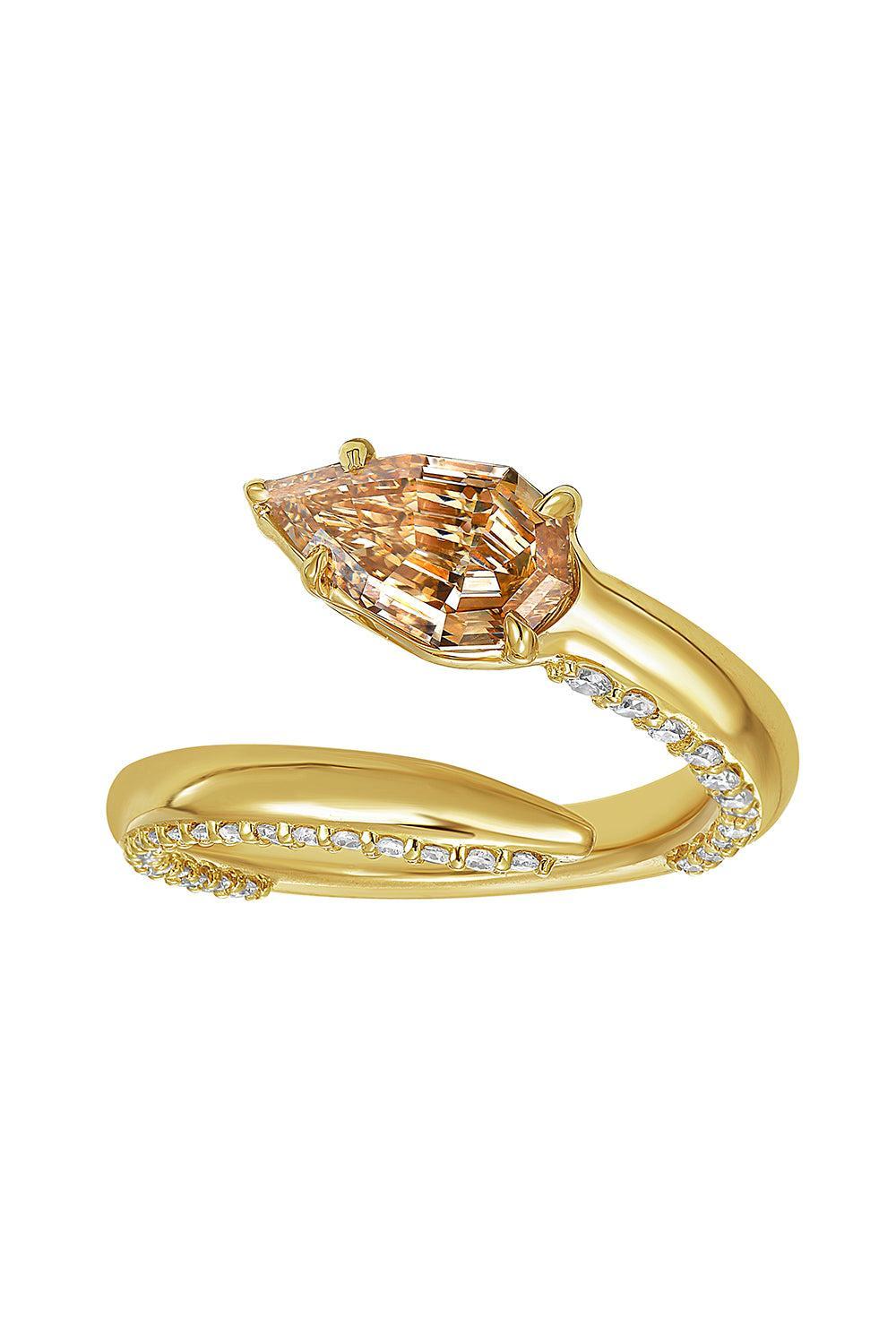 Champagne Diamond Spiral Pinky Ring-YELLOW GOLD-6-JEWELRYFINE JEWELRING-RARE COLORS BY NAMDAR