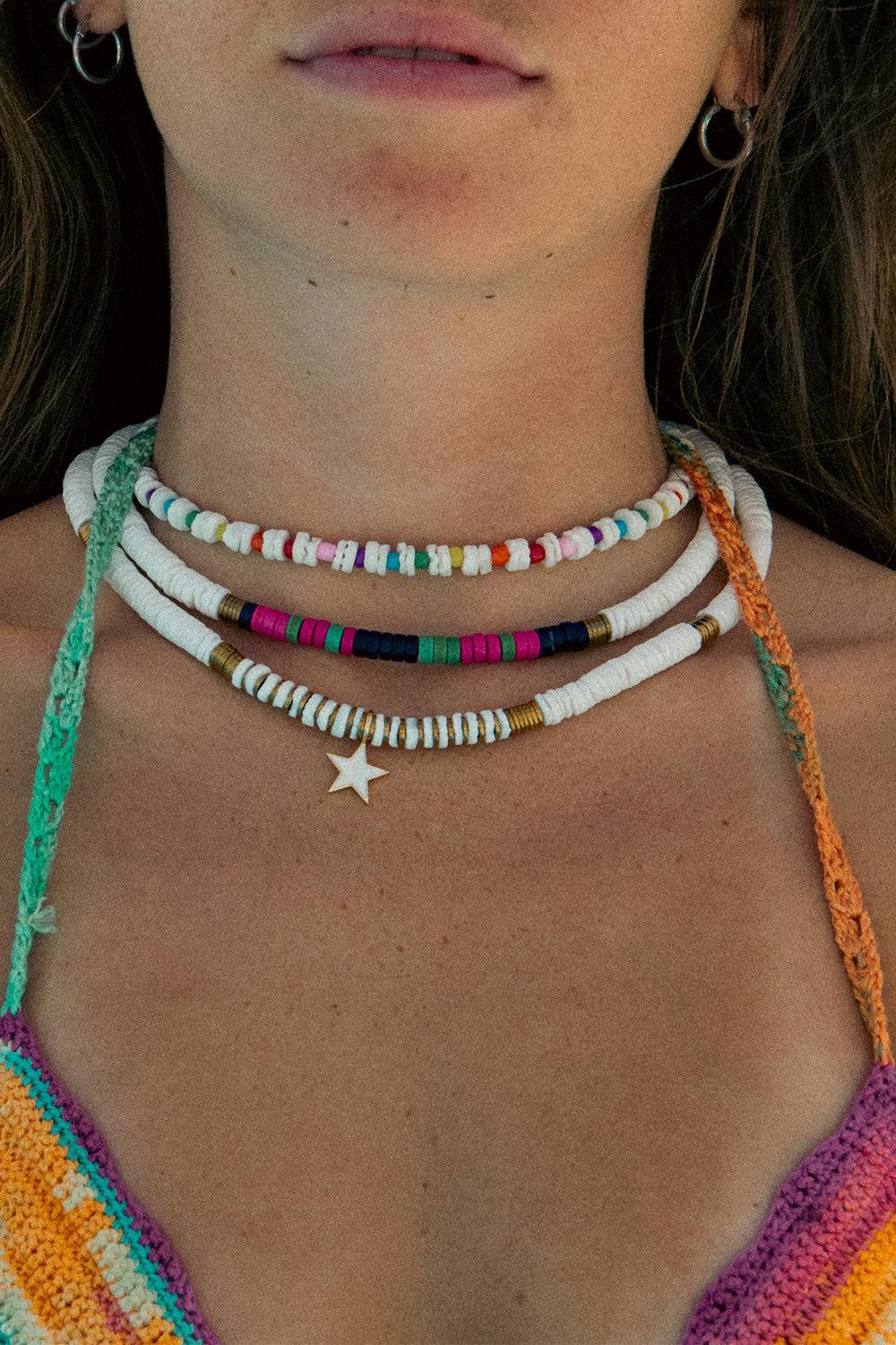 White Pink Green Purple Beaded Necklace-WHTE-JEWELRYBOUTIQUENECKLACE O-HIJAS DE PUKA