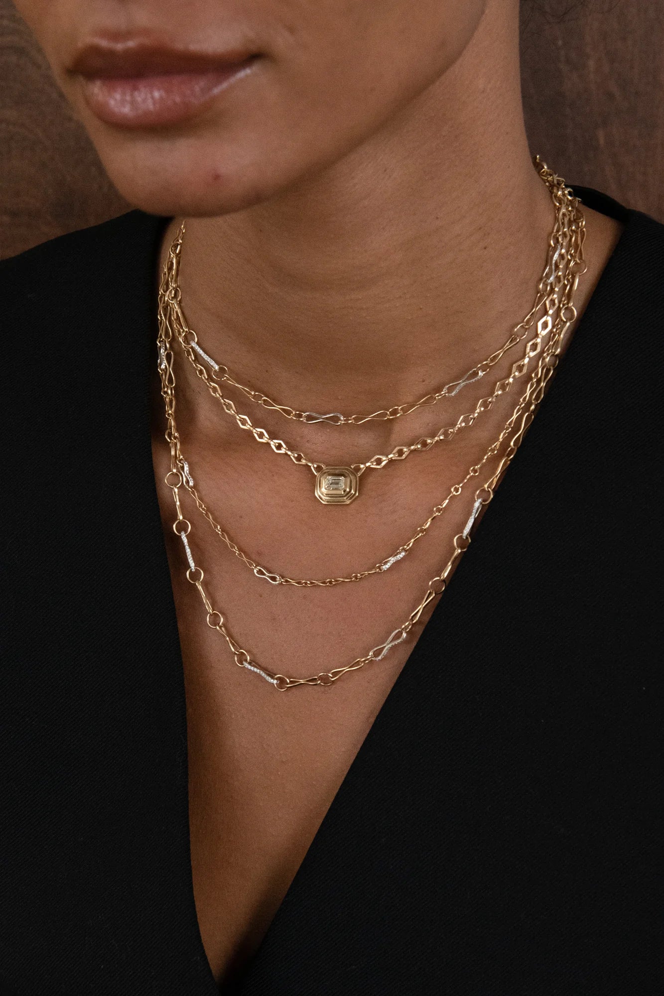 Diamond Link Large Motif Double Link Chain Necklace