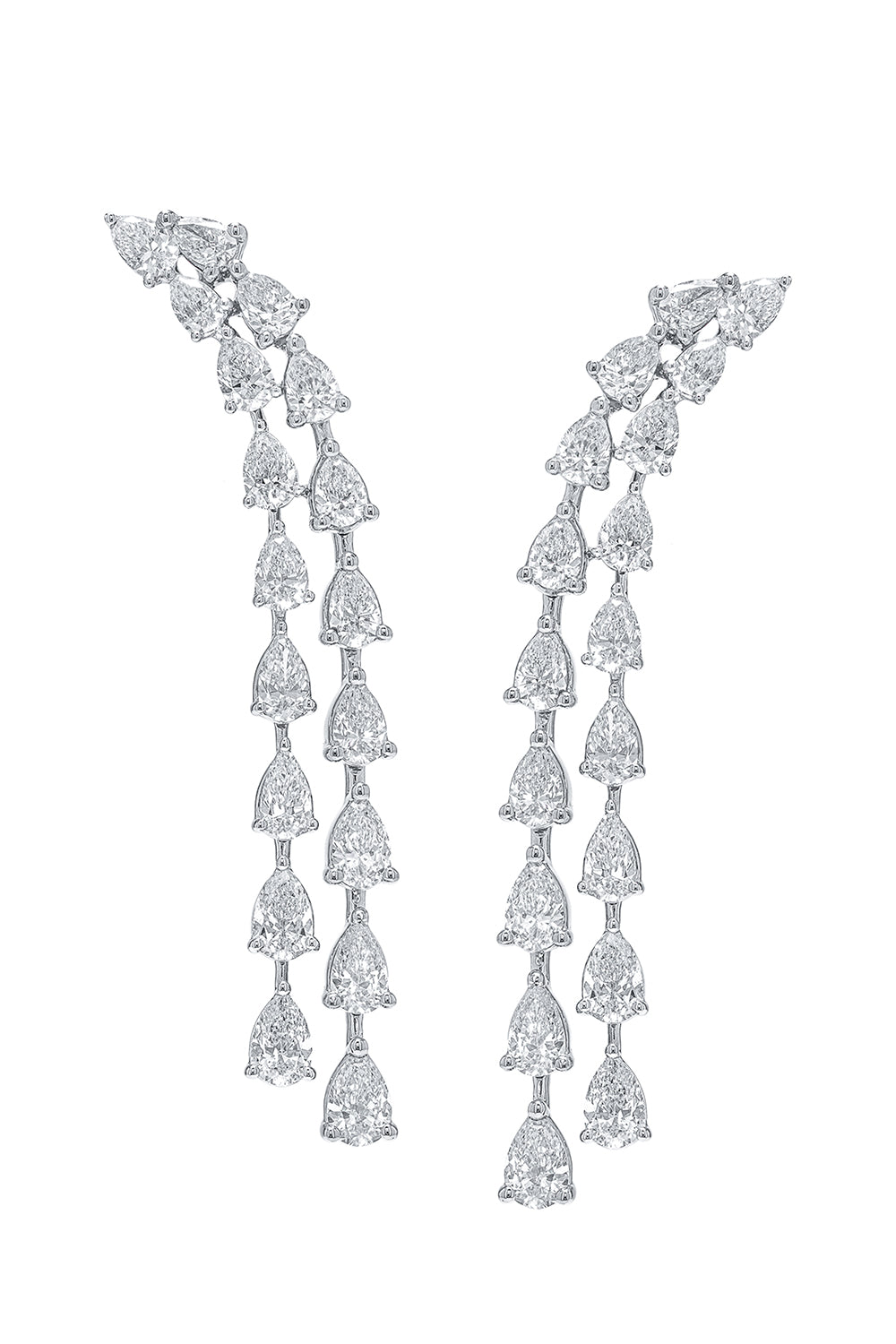 Diamond Two Row Log Teardrop Earrings-WHITE GOLD-JEWELRYFINE JEWELEARRING-ARZANO