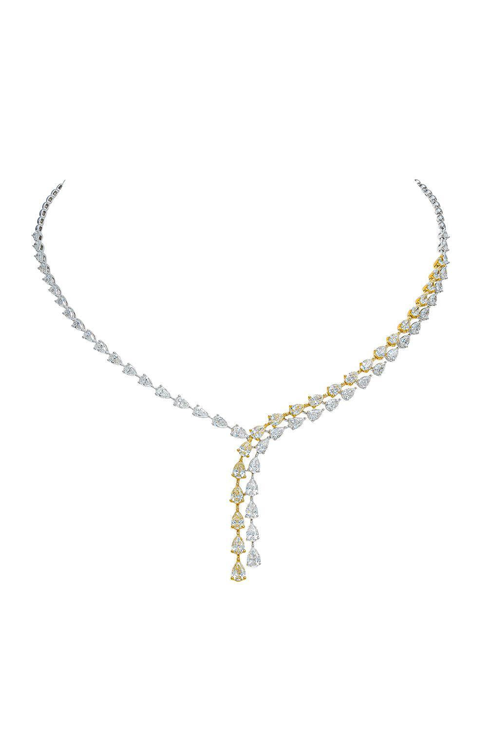 Diamond Two Tone Raindrop Necklace-WHITE GOLD-JEWELRYFINE JEWELNECKLACE O-ARZANO