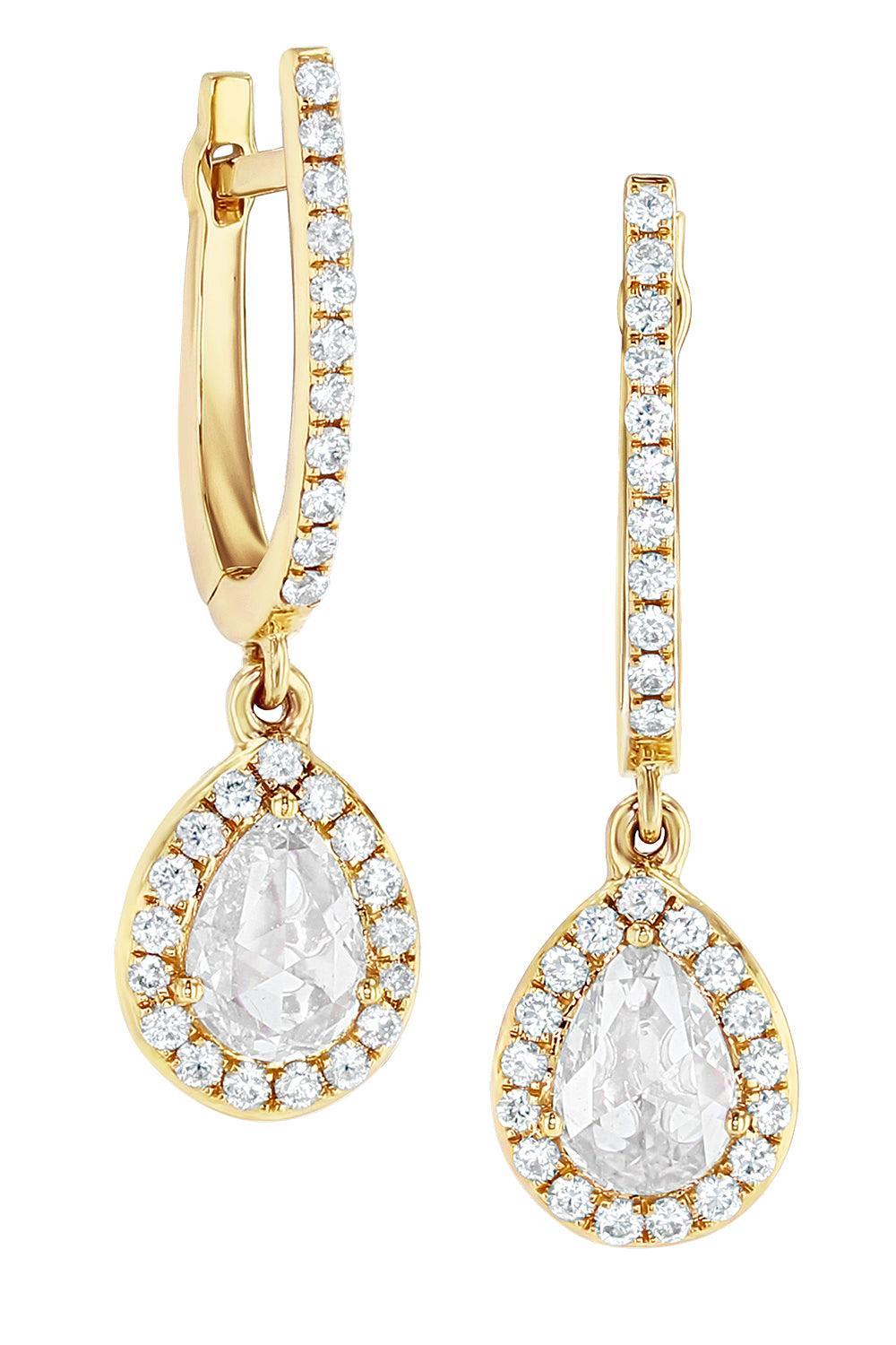 Diamond One Scallop Pear Drop Earrings-YELLOW GOLD-JEWELRYFINE JEWELEARRING-64 FACETS